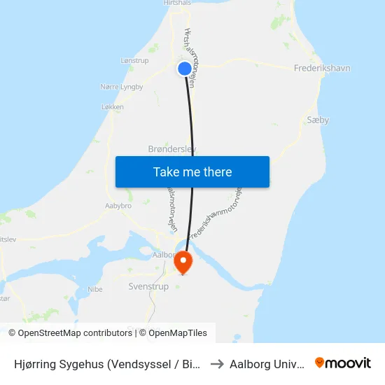 Hjørring Sygehus (Vendsyssel / Bispensgade) to Aalborg Universitet map