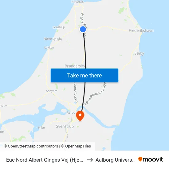 Euc Nord Albert Ginges Vej (Hjørring) to Aalborg Universitet map