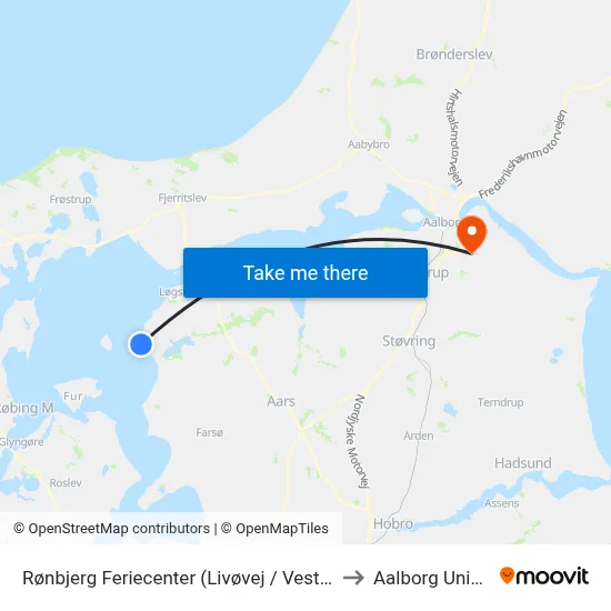 Rønbjerg Feriecenter (Livøvej / Vesthimm. Komm.) to Aalborg Universitet map