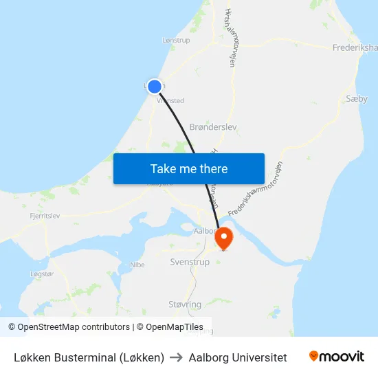 Løkken Busterminal (Løkken) to Aalborg Universitet map