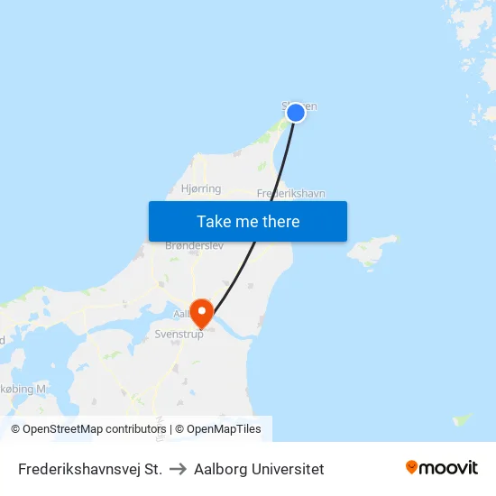 Frederikshavnsvej St. to Aalborg Universitet map