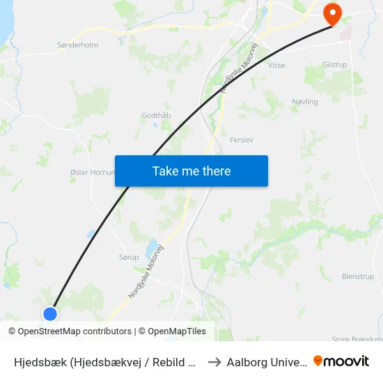 Hjedsbæk (Hjedsbækvej / Rebild Kommune) to Aalborg Universitet map