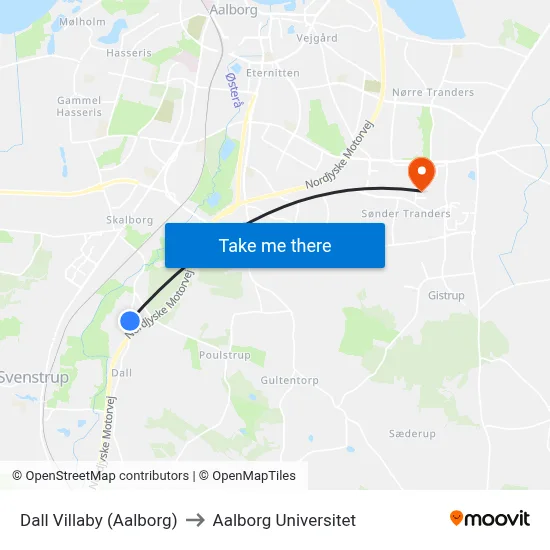 Dall Villaby (Aalborg) to Aalborg Universitet map
