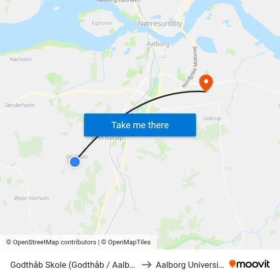 Godthåb Skole (Godthåb / Aalborg) to Aalborg Universitet map