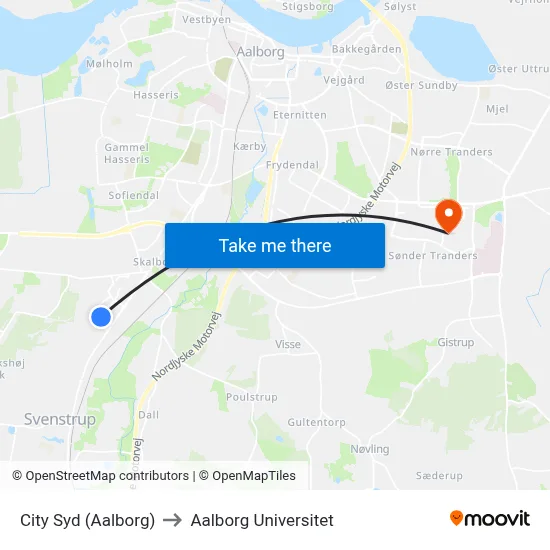 City Syd (Aalborg) to Aalborg Universitet map