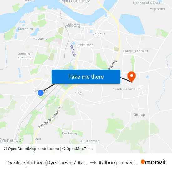 Dyrskuepladsen (Dyrskuevej / Aalborg) to Aalborg Universitet map