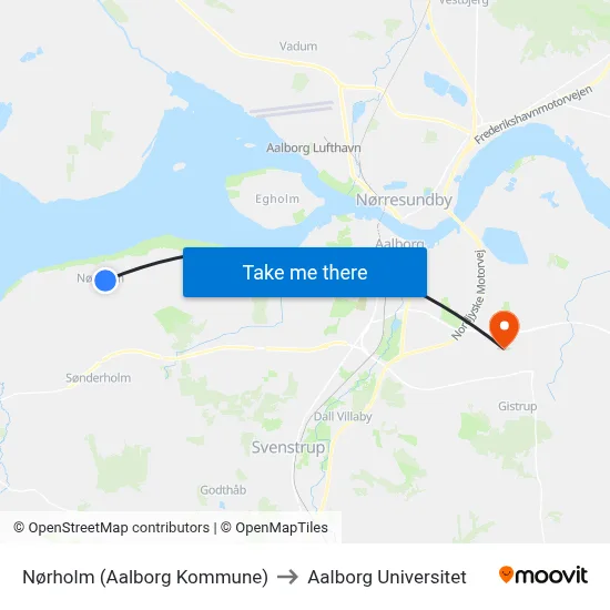 Nørholm (Aalborg Kommune) to Aalborg Universitet map