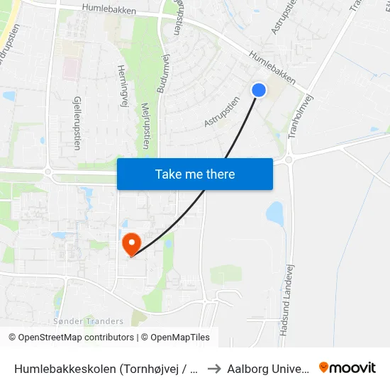 Humlebakkeskolen (Tornhøjvej / Aalborg) to Aalborg Universitet map