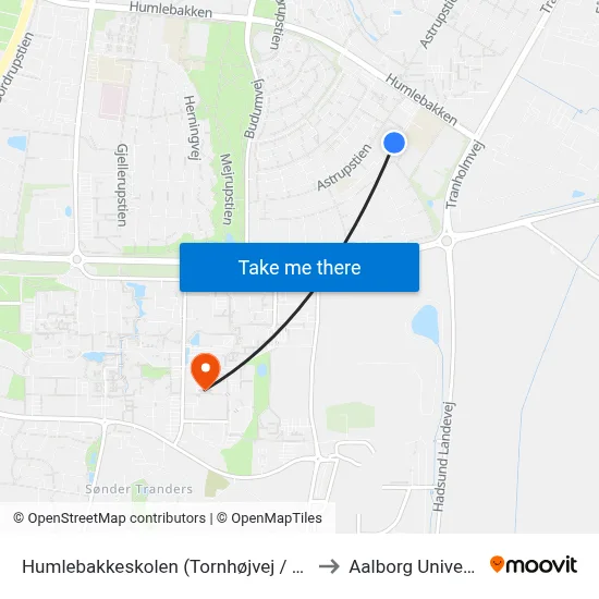 Humlebakkeskolen (Tornhøjvej / Aalborg) to Aalborg Universitet map