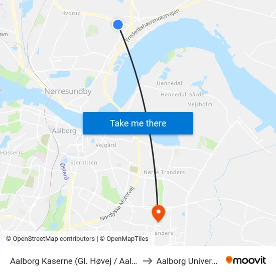 Aalborg Kaserne (Gl. Høvej / Aalborg) to Aalborg Universitet map