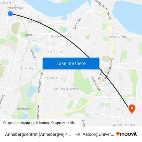 Annebergcentret (Annebergvej / Aalborg) to Aalborg Universitet map