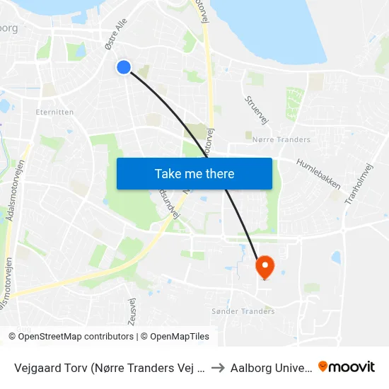 Vejgaard Torv (Nørre Tranders Vej / Aalborg) to Aalborg Universitet map
