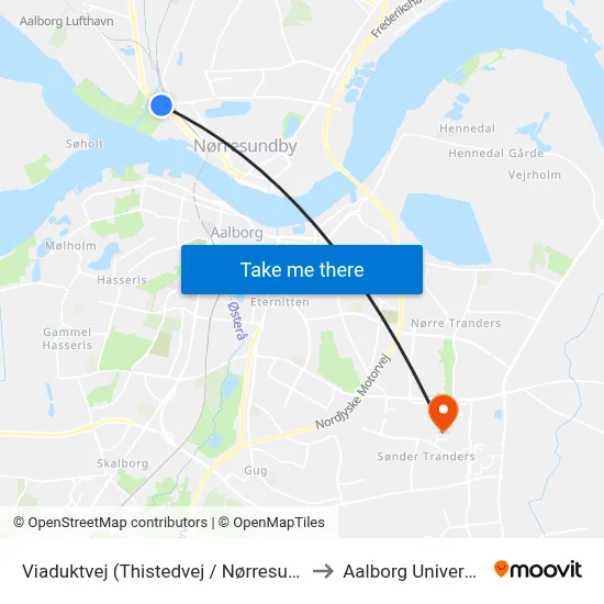 Viaduktvej (Thistedvej / Nørresundby) to Aalborg Universitet map