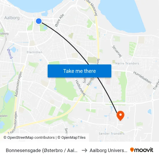 Bonnesensgade (Østerbro / Aalborg) to Aalborg Universitet map