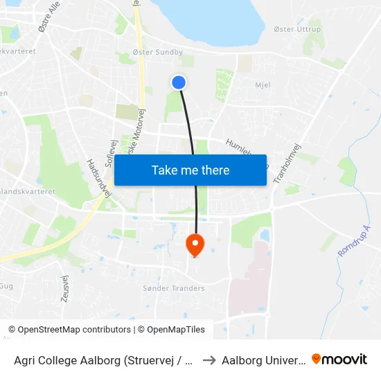 Agri College Aalborg (Struervej / Aalborg) to Aalborg Universitet map