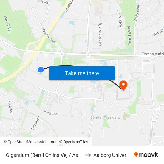 Gigantium (Bertil Ohlins Vej / Aalborg) to Aalborg Universitet map