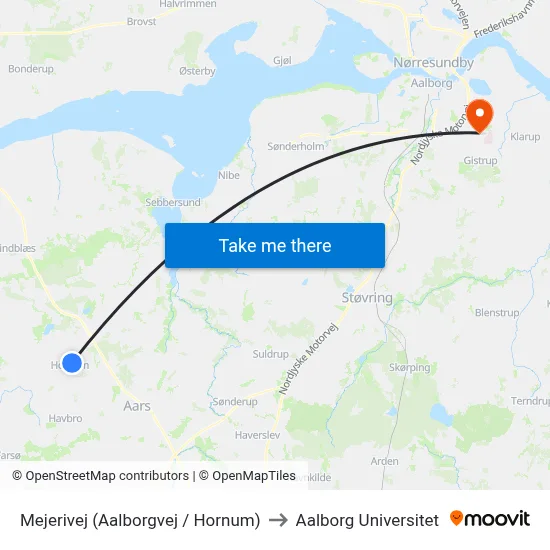 Mejerivej  (Aalborgvej / Hornum) to Aalborg Universitet map