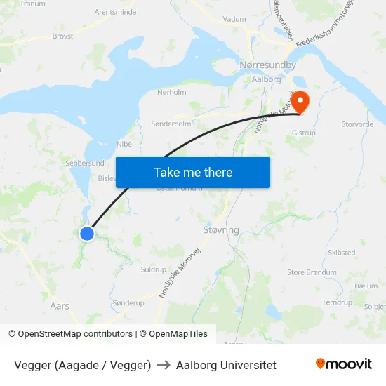 Vegger (Aagade / Vegger) to Aalborg Universitet map