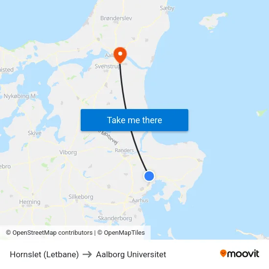 Hornslet (Letbane) to Aalborg Universitet map