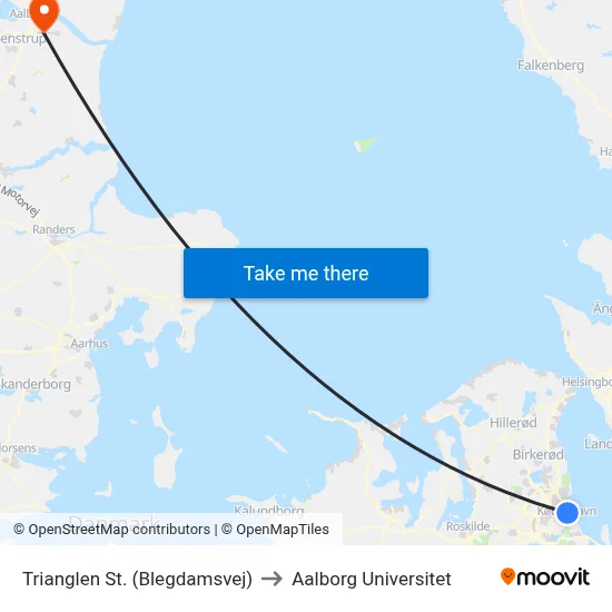 Trianglen St. (Blegdamsvej) to Aalborg Universitet map
