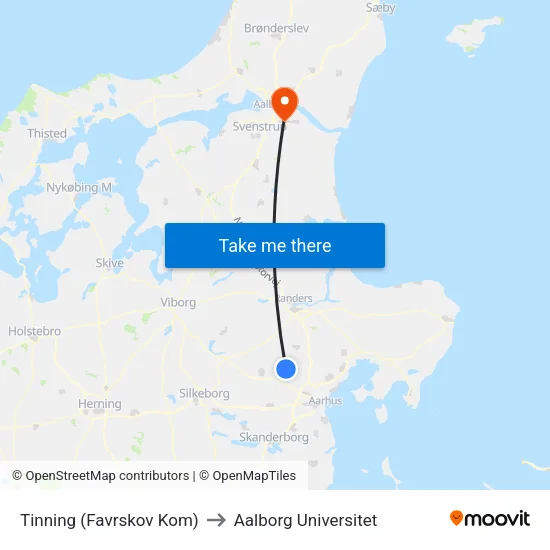 Tinning (Favrskov Kom) to Aalborg Universitet map