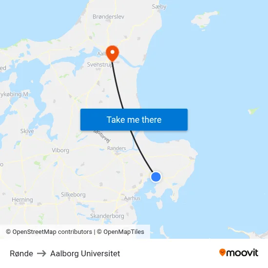 Rønde to Aalborg Universitet map