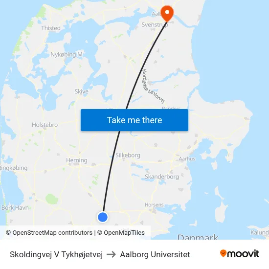 Skoldingvej V Tykhøjetvej to Aalborg Universitet map