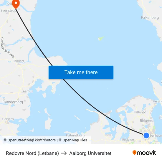 Rødovre Nord (Letbane) to Aalborg Universitet map