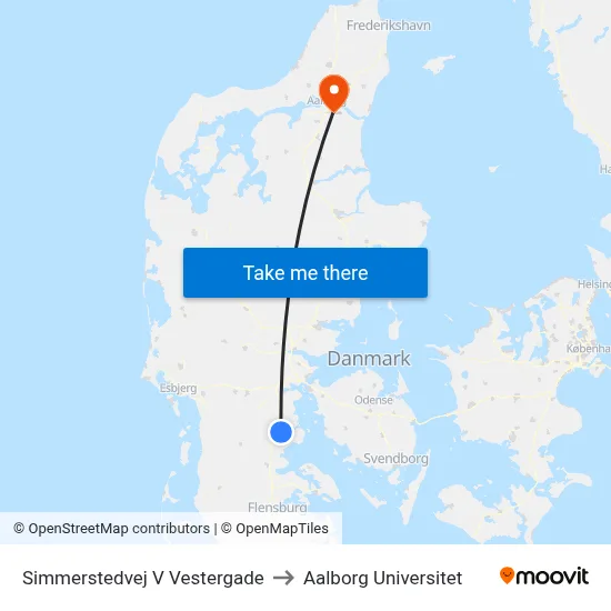 Simmerstedvej V Vestergade to Aalborg Universitet map