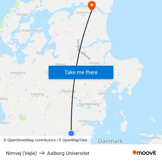 Nimvej (Vejle) to Aalborg Universitet map