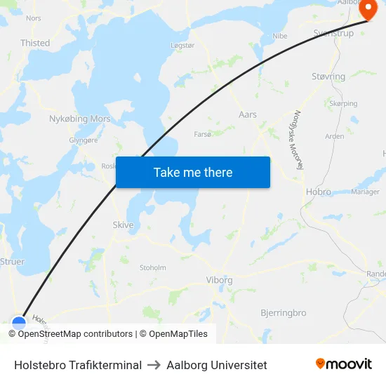 Holstebro Trafikterminal to Aalborg Universitet map