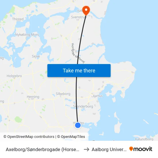 Axelborg/Sønderbrogade (Horsens Kom) to Aalborg Universitet map