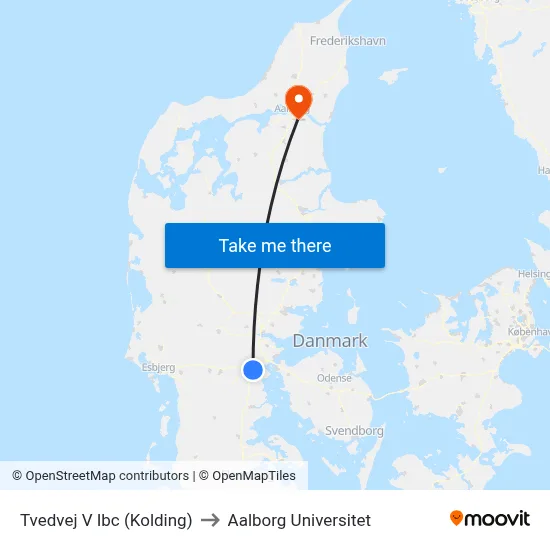Tvedvej V Ibc (Kolding) to Aalborg Universitet map