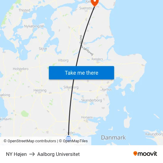NY Højen to Aalborg Universitet map