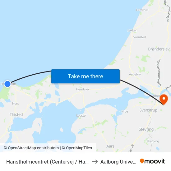 Hanstholmcentret (Centervej / Hanstholm) to Aalborg Universitet map