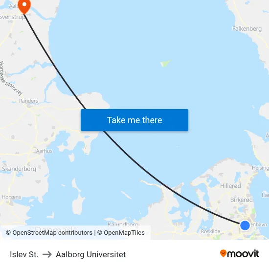 Islev St. to Aalborg Universitet map