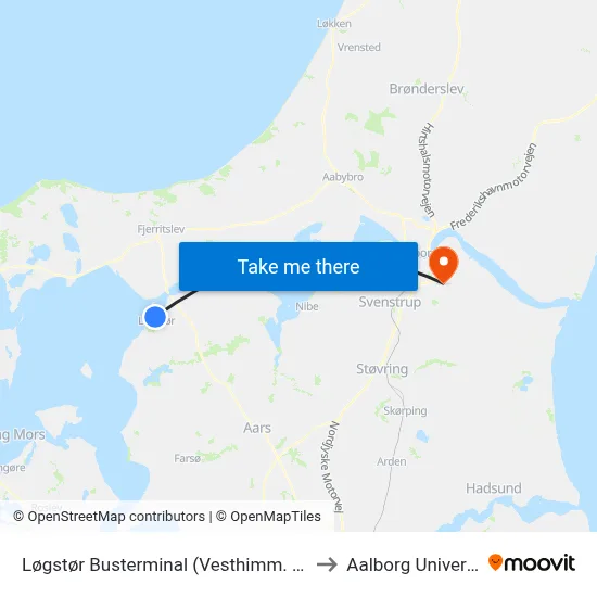 Løgstør Busterminal (Vesthimm. Komm.) to Aalborg Universitet map