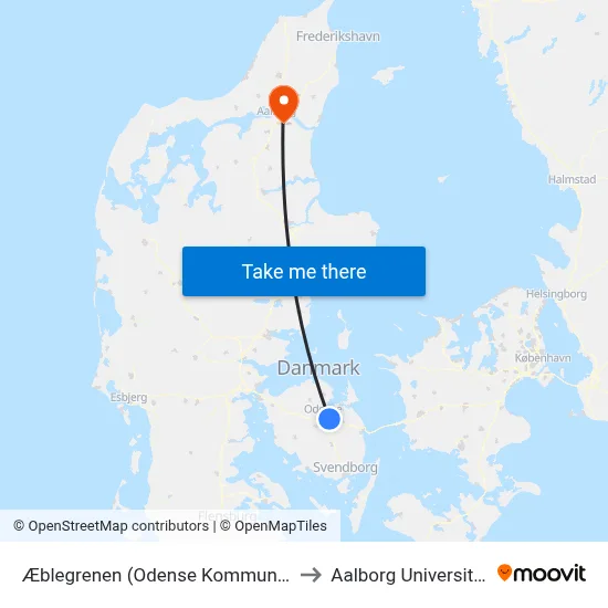 Æblegrenen (Odense Kommune) to Aalborg Universitet map