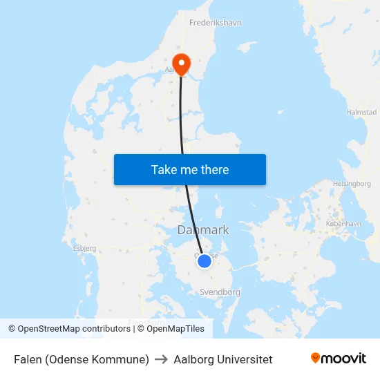 Falen (Odense Kommune) to Aalborg Universitet map