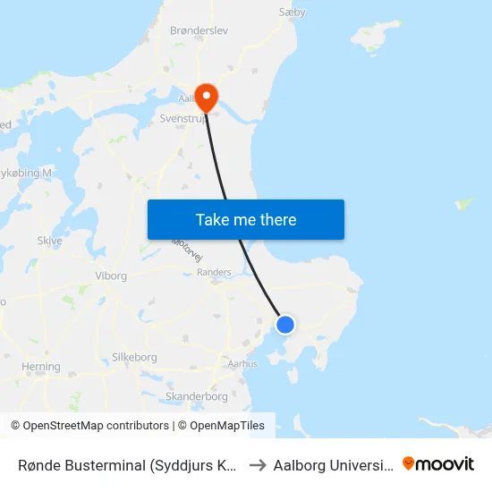 Rønde Busterminal (Syddjurs Kom) to Aalborg Universitet map
