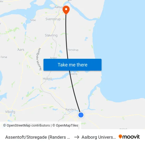 Assentoft/Storegade (Randers Kom) to Aalborg Universitet map