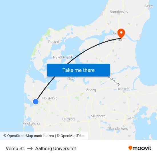 Vemb St. to Aalborg Universitet map