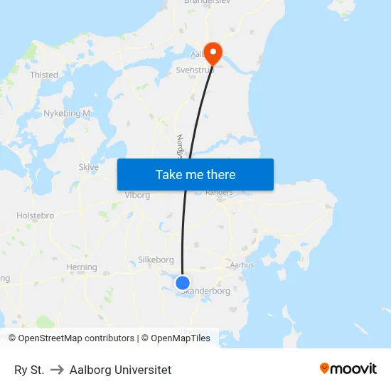 Ry St. to Aalborg Universitet map