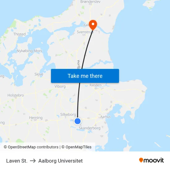 Laven St. to Aalborg Universitet map