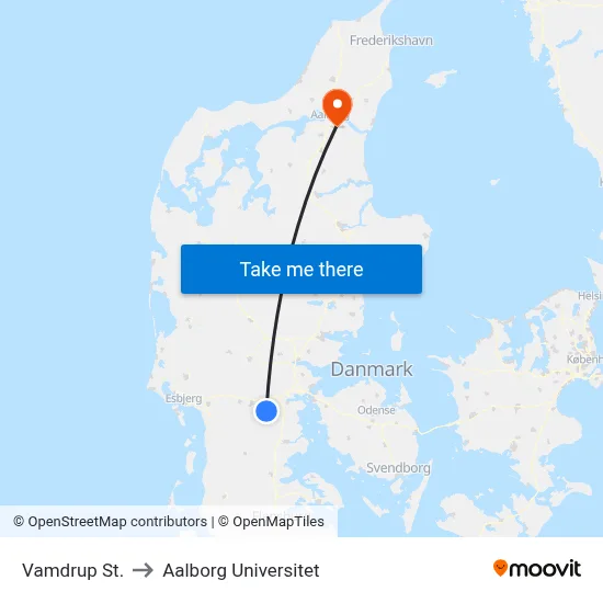 Vamdrup St. to Aalborg Universitet map