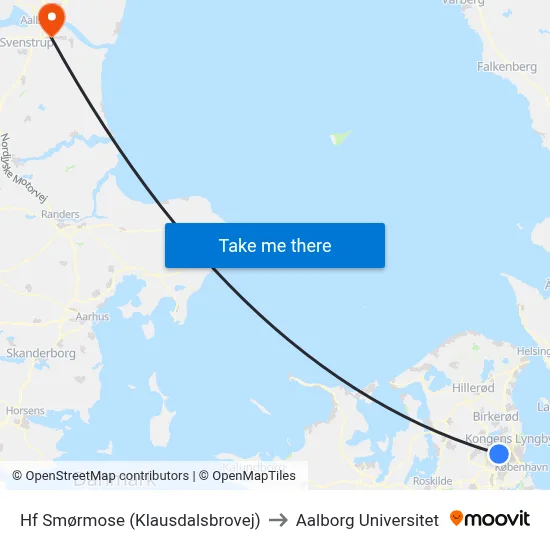 Hf Smørmose (Klausdalsbrovej) to Aalborg Universitet map