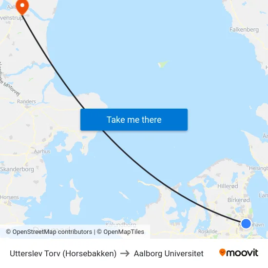 Utterslev Torv (Horsebakken) to Aalborg Universitet map