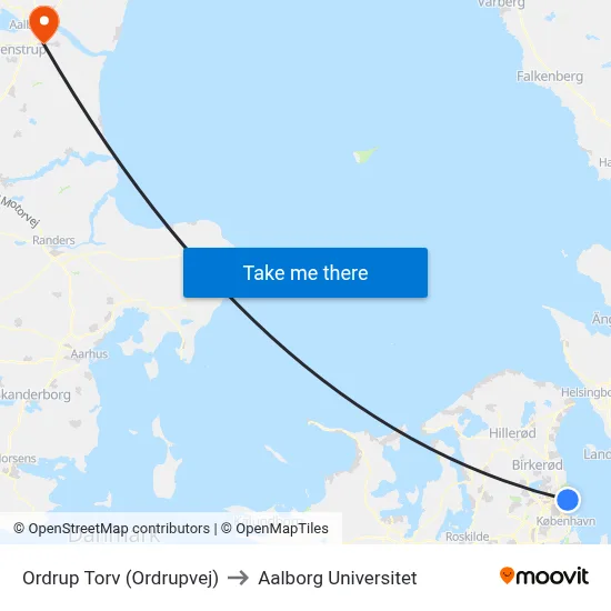 Ordrup Torv (Ordrupvej) to Aalborg Universitet map
