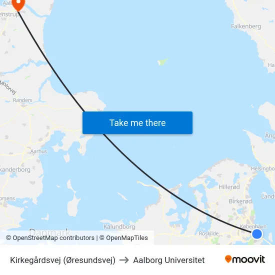 Kirkegårdsvej (Øresundsvej) to Aalborg Universitet map