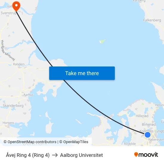Åvej Ring 4 (Ring 4) to Aalborg Universitet map